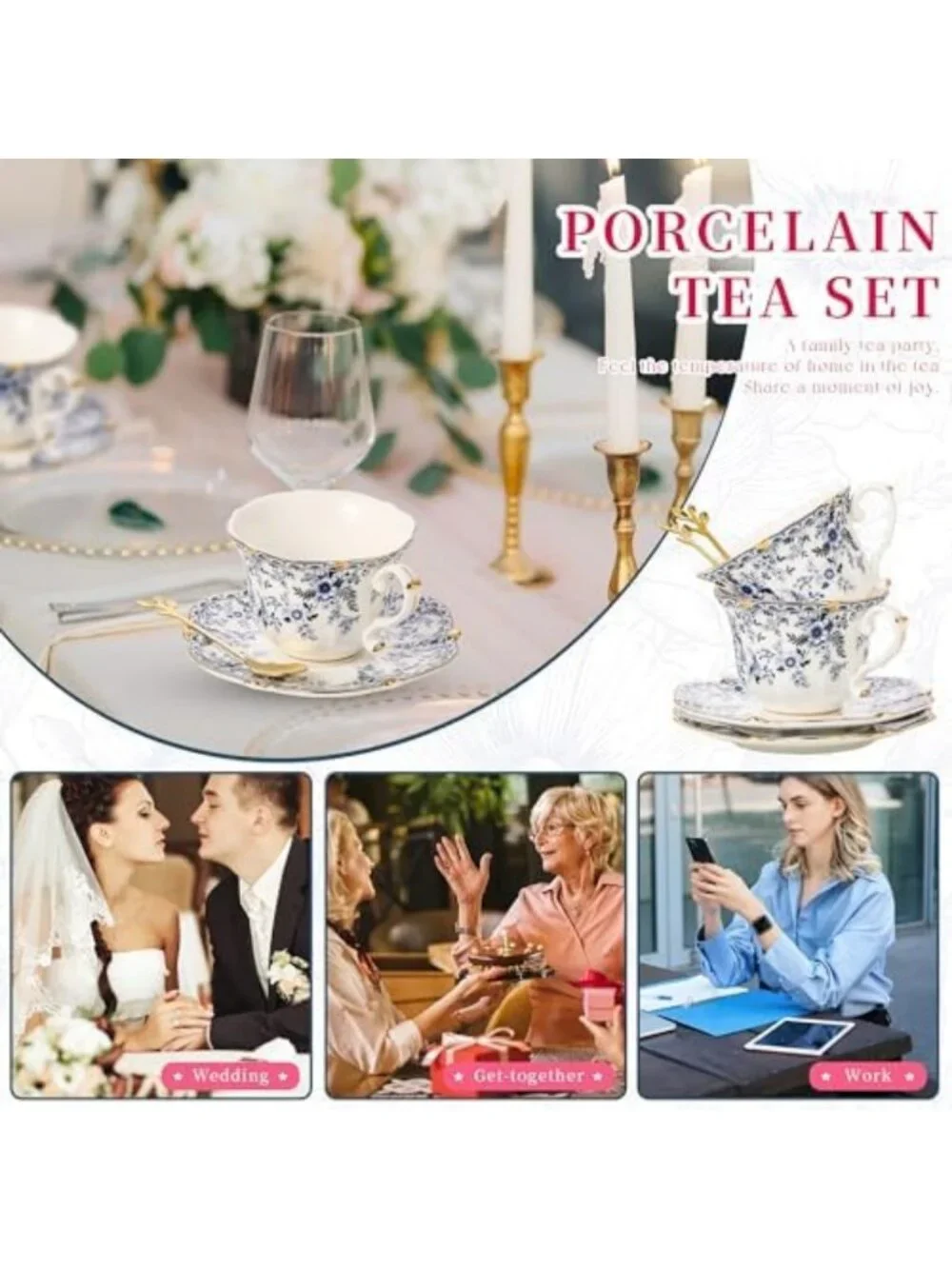 Elegant Vintage Bone China Tea Cup & Saucer Set - 18 Pieces for Tea Parties